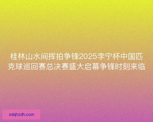 桂林山水间挥拍争锋2025李宁杯中国匹克球巡回赛总决赛盛大启幕争锋时刻来临